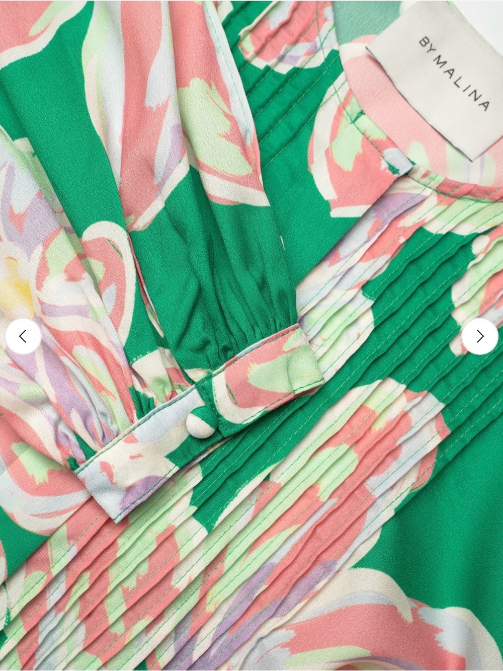 By Malina Green Floral Tiered Maxi Dress with Pink & Yellow Blooms NWT SIZE M - Picture 7 of 7